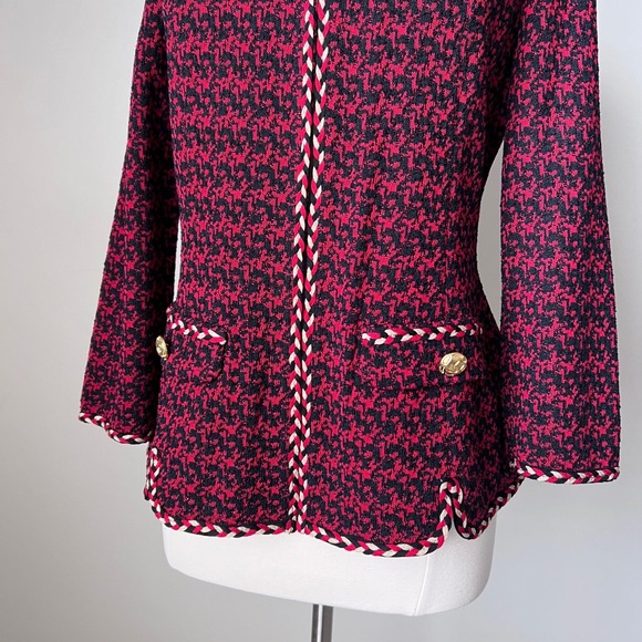 Ming Wang Houndstooth Tweed Knit Jacket Braided Trim Gold Buttons NWT FLAW - Picture 5 of 16